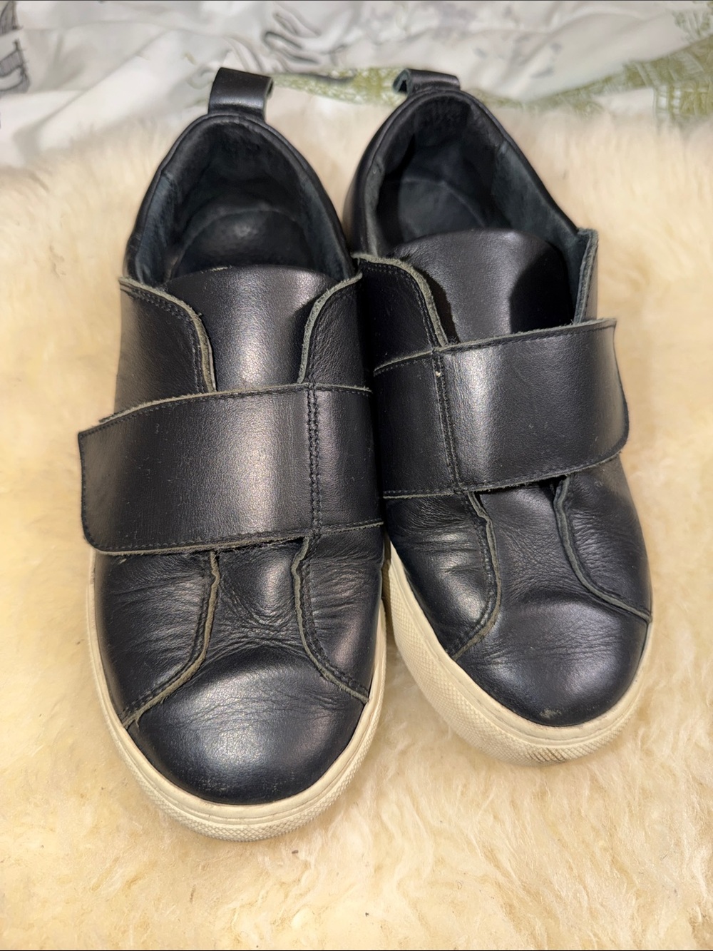 French Connection Black Leather Velcro Sneakers with White Sole